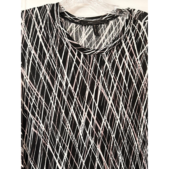 BCBGMAXAZRIA Jeanna Black White Abstract Midi Dress Long Sleeve Size S - Picture 3 of 10